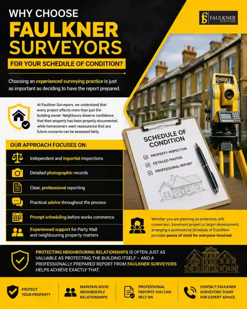Schedule of Condition: What It Is and Why It Protects Both Neighbours 3 Why Choose Faulkner Surveyors for Your Schedule of Condition Croydon?